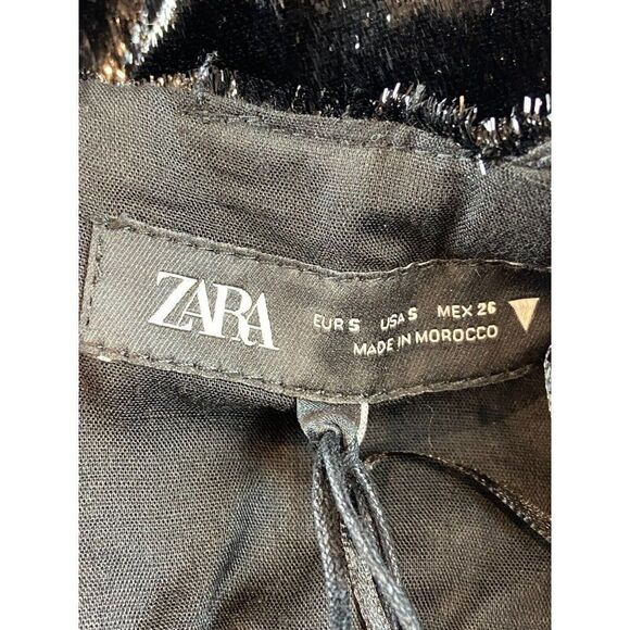 Zara Womens Mini Tied Halter Dress S Black Shiny Velvet Open Back 8909/039 NWT - Picture 11 of 11